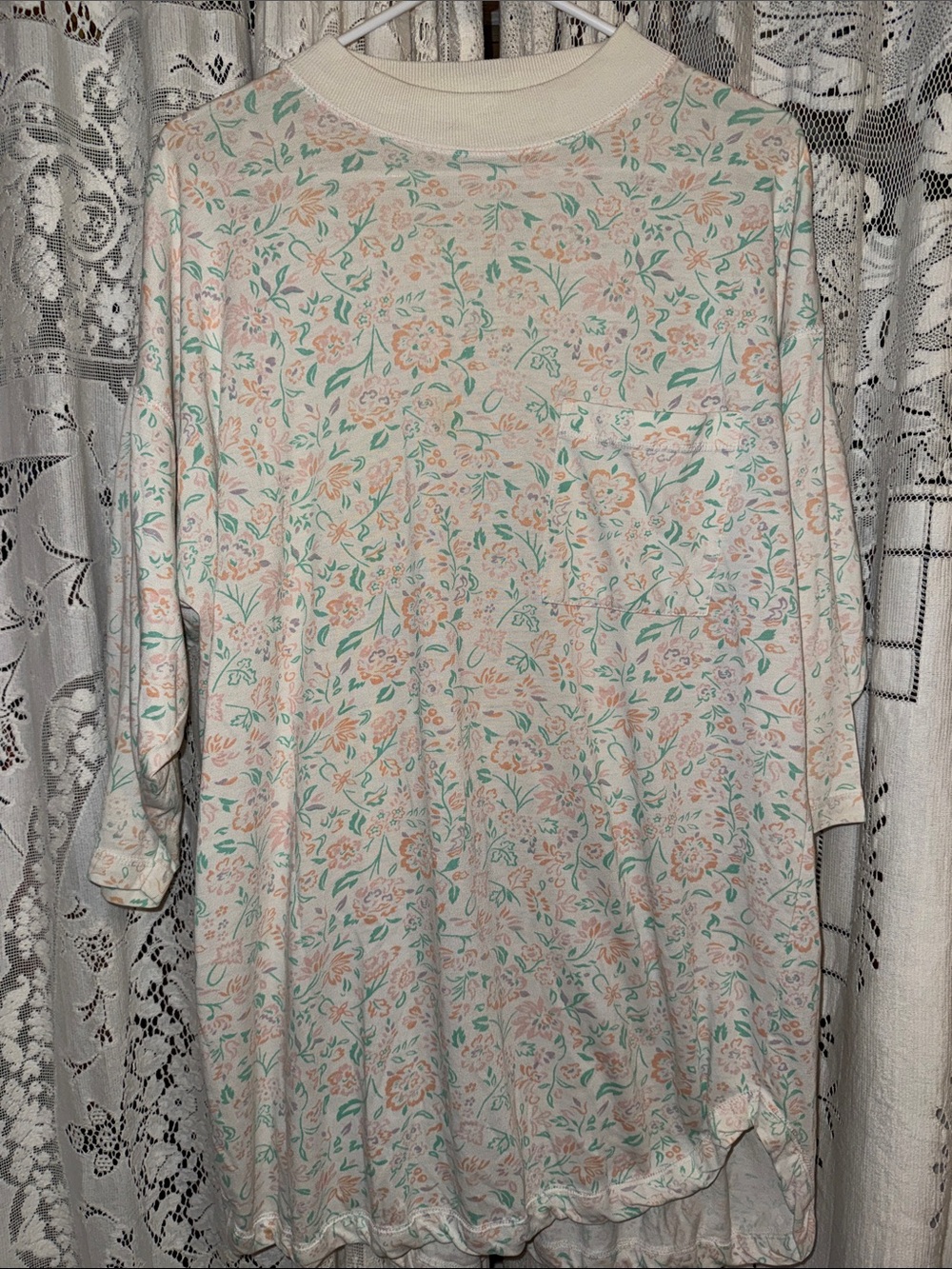 Vintage Mervyns Floral Pastel Sleep Top - Cream with Pink & Mint